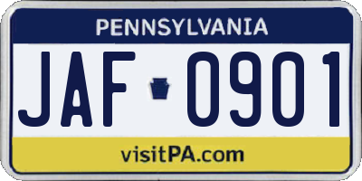 PA license plate JAF0901