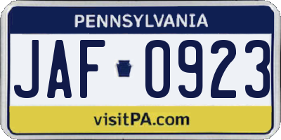 PA license plate JAF0923