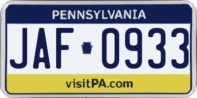 PA license plate JAF0933