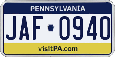 PA license plate JAF0940