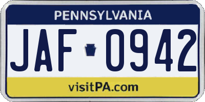 PA license plate JAF0942
