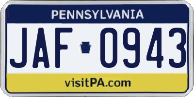 PA license plate JAF0943