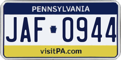 PA license plate JAF0944