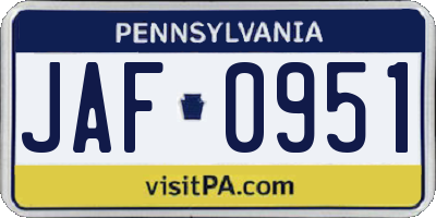 PA license plate JAF0951
