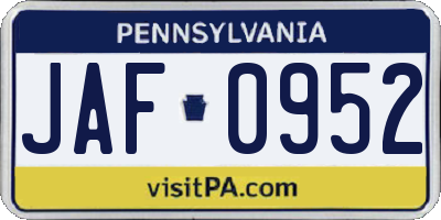 PA license plate JAF0952