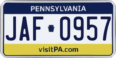 PA license plate JAF0957