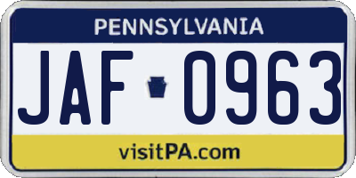 PA license plate JAF0963