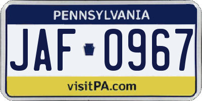 PA license plate JAF0967