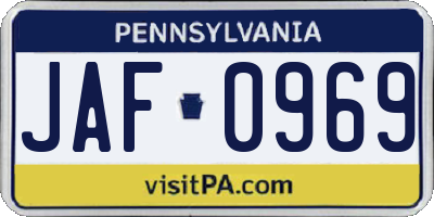 PA license plate JAF0969