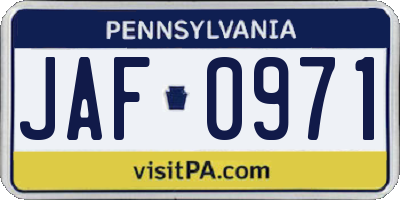 PA license plate JAF0971