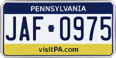 PA license plate JAF0975