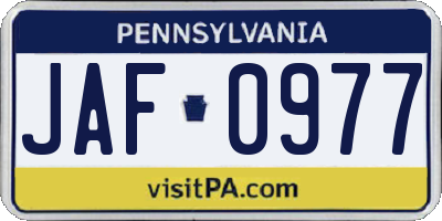 PA license plate JAF0977