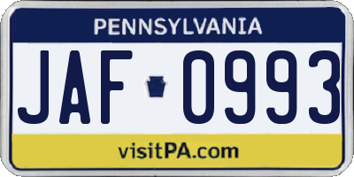 PA license plate JAF0993