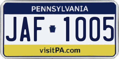 PA license plate JAF1005