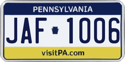 PA license plate JAF1006