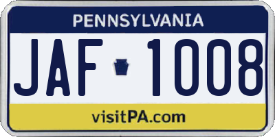 PA license plate JAF1008