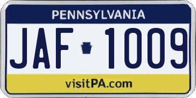 PA license plate JAF1009