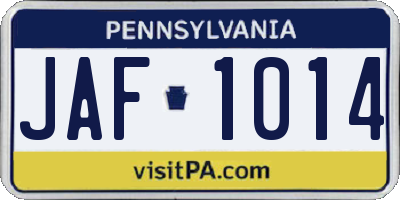 PA license plate JAF1014