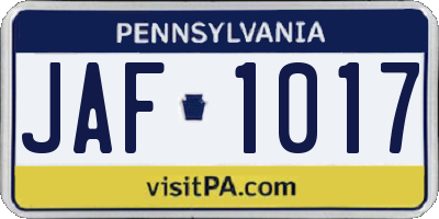 PA license plate JAF1017