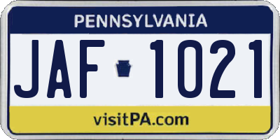 PA license plate JAF1021