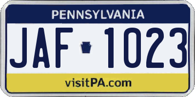 PA license plate JAF1023