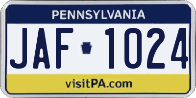 PA license plate JAF1024