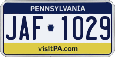 PA license plate JAF1029