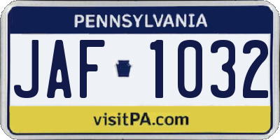 PA license plate JAF1032