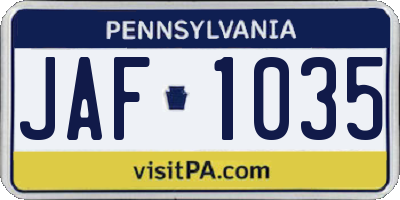 PA license plate JAF1035