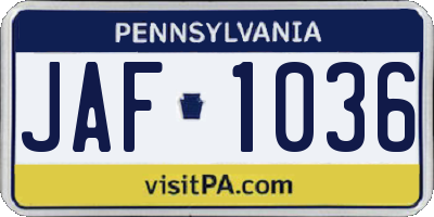 PA license plate JAF1036