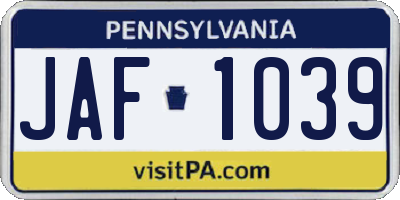 PA license plate JAF1039