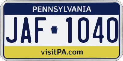 PA license plate JAF1040