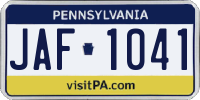 PA license plate JAF1041