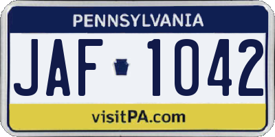 PA license plate JAF1042