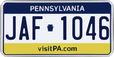 PA license plate JAF1046