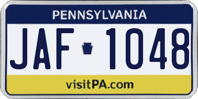 PA license plate JAF1048