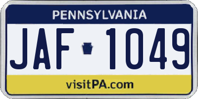 PA license plate JAF1049