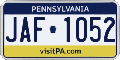 PA license plate JAF1052