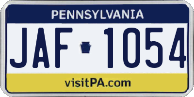 PA license plate JAF1054