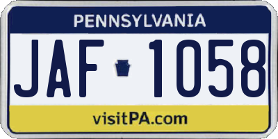 PA license plate JAF1058