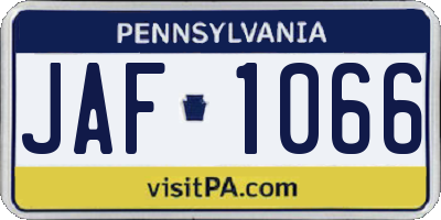 PA license plate JAF1066