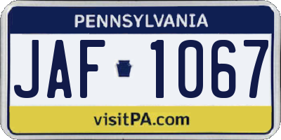 PA license plate JAF1067