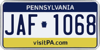 PA license plate JAF1068