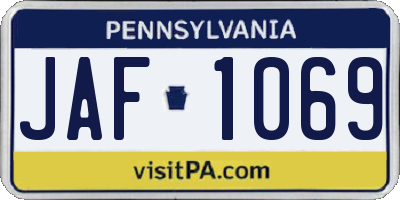 PA license plate JAF1069