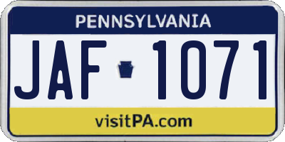 PA license plate JAF1071