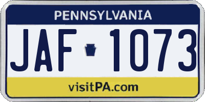 PA license plate JAF1073