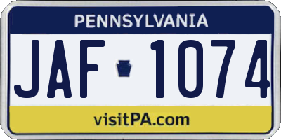 PA license plate JAF1074
