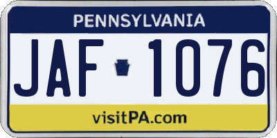 PA license plate JAF1076