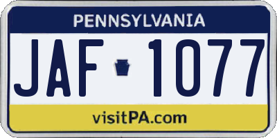 PA license plate JAF1077