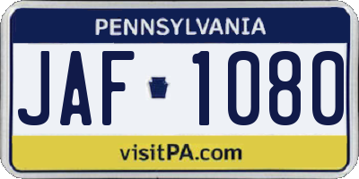 PA license plate JAF1080